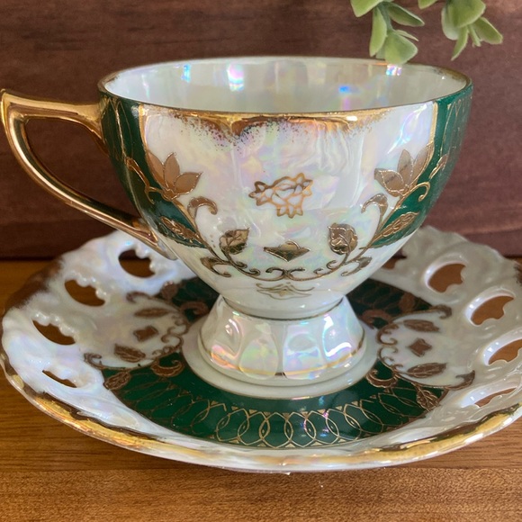 Other - VINTAGE Tea Cup and Saucer Green and Gold. Great for Mothers day!